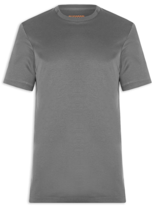 Camiseta Masculina Interlock Sobreposição de Gola Em Algodão Pima - Cinza Camiseta Masculina Interlock Sobreposição de Gola Em Algodão Pima - Cinza