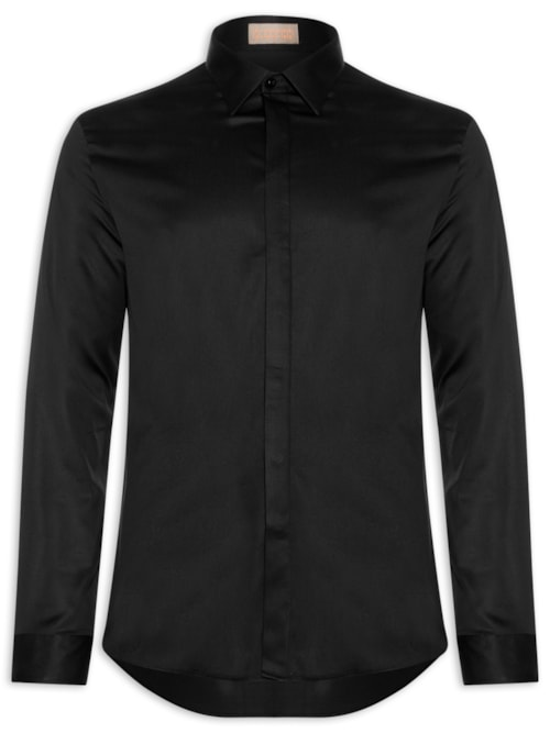 Camisa Masculina Social Austin Slim Fit Vista Coberta Em Algodão Pima - Preto