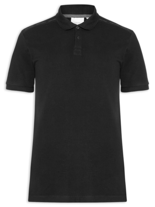 Polo Masculina Slim Recorte Logo Ombro Preto