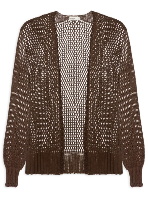 Cardigan Feminino Tricot Quadradinhos - Marrom