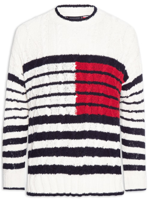 Suéter Masculino Breton Flag Tricot Trançado - Branco Suéter Masculino Breton Flag Tricot Trançado - Branco