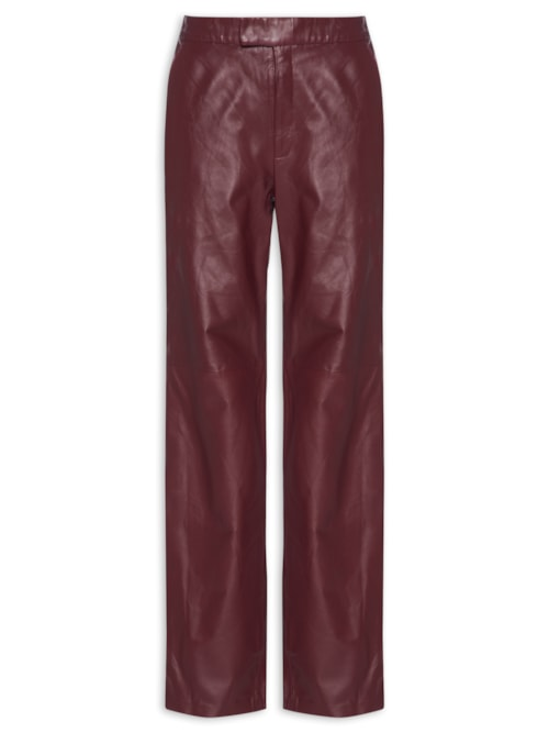 Calça De Couro Alfaiataria Reta - Vermelho