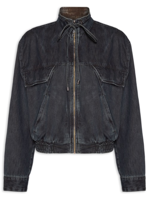 Jaqueta Feminina Jeans Bomber Recortes - Azul