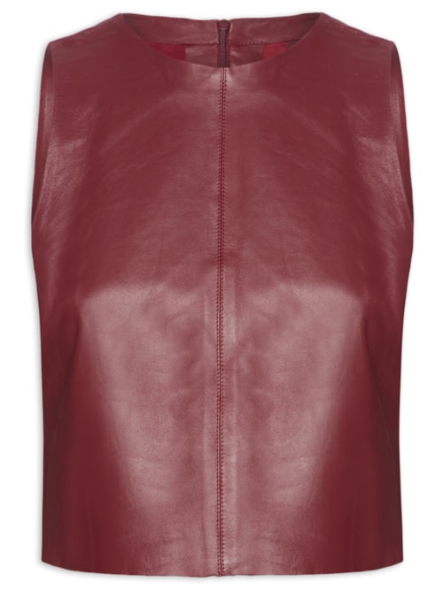 Top De Couro Cropped Open Cava - Vermelho