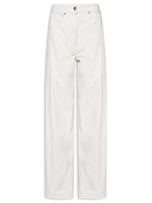 Calça Feminina Sarja Barrel Recortes E Pence - Cinza