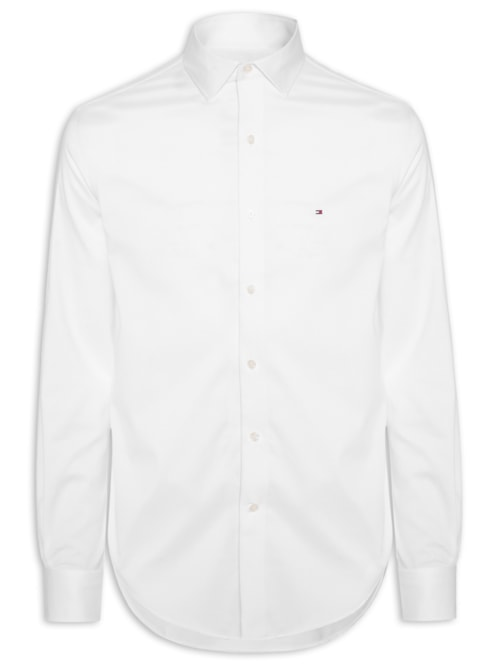 Camisa Masculina Social Regular Fit Logo No Peito Stretch - Branco