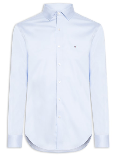 Camisa Social Masculina Regular Fit Logo No Peito Stretch - Azul Camisa Social Masculina Regular Fit Logo No Peito Stretch - Azul