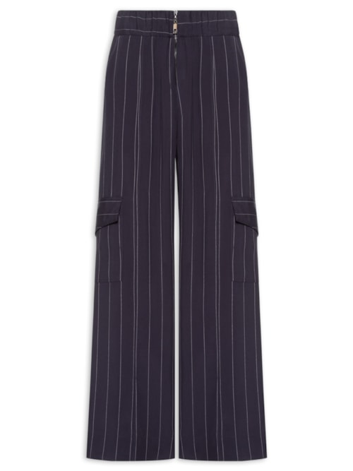 Calça Feminina Reta Cós Largo Fio tinto Navy - Azul