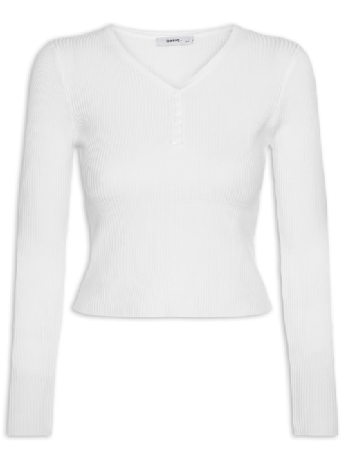 Suéter Feminino Em Tricot Com Botões - Branco Suéter Feminino Em Tricot Com Botões - Branco