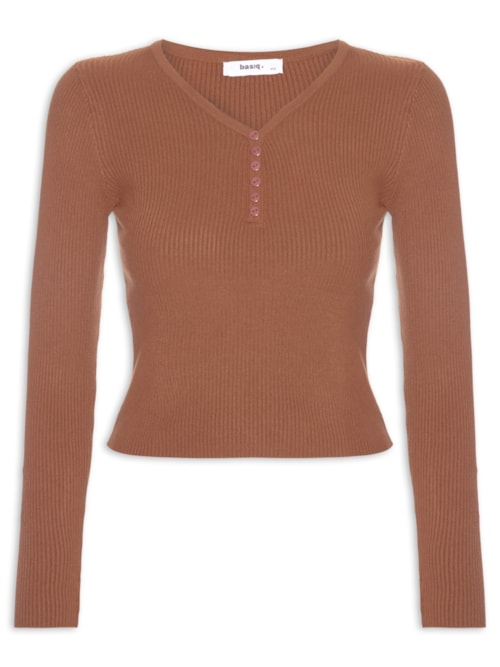 Suéter Feminino Em Tricot Com Botões - Marrom Suéter Feminino Em Tricot Com Botões - Marrom