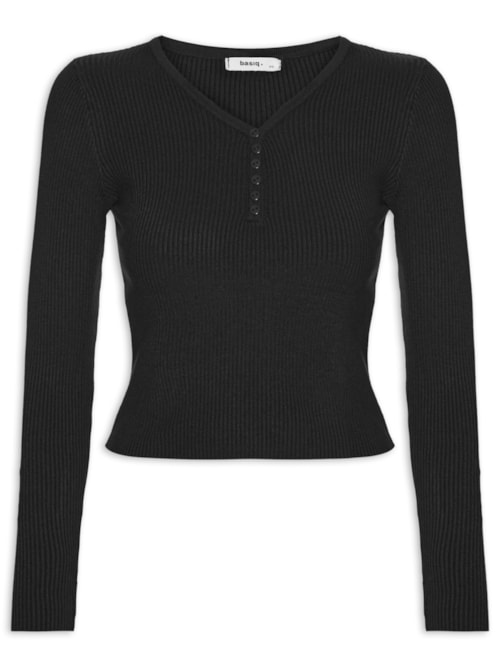 Suéter Feminino Em Tricot Com Botões - Preto Suéter Feminino Em Tricot Com Botões - Preto