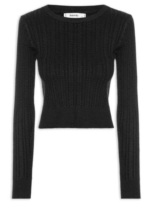 Suéter Feminino em Tricot Trançado - Preto Suéter Feminino em Tricot Trançado - Preto
