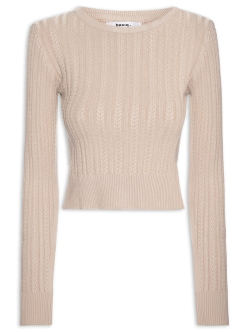Suéter Feminino Em Tricot Trançado - Bege Suéter Feminino Em Tricot Trançado - Bege
