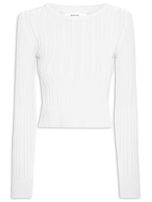 Suéter Feminino Em Tricot Trançado - Branco Suéter Feminino Em Tricot Trançado - Branco