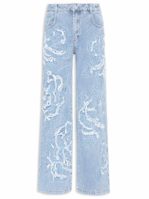 Calça Jeans Feminina Bordada Flor - Azul