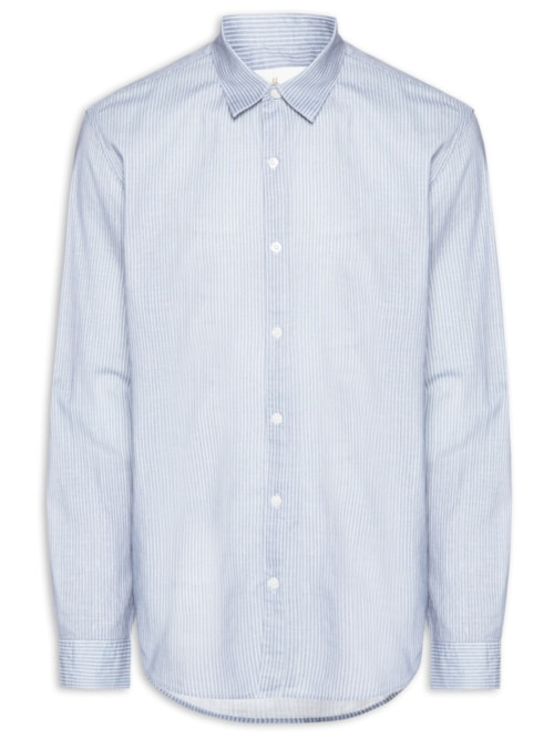 Camisa Masculina Casual Fio Tinto Mini Listra New - Azul Camisa Masculina Casual Fio Tinto Mini Listra New - Azul