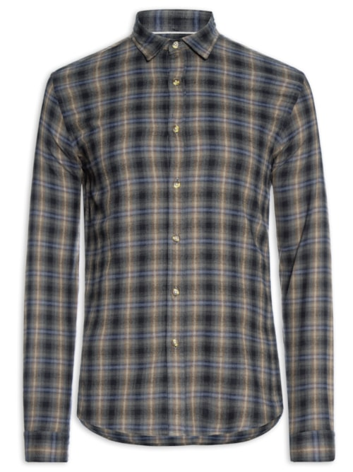 Camisa Masculina Flanela Fio Tinto Xadrez - Marrom