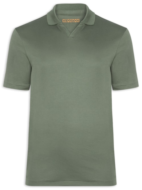 Polo Masculina Interlock Gola V Duplo Em Algodão Pima - Verde Polo Masculina Interlock Gola V Duplo Em Algodão Pima - Verde