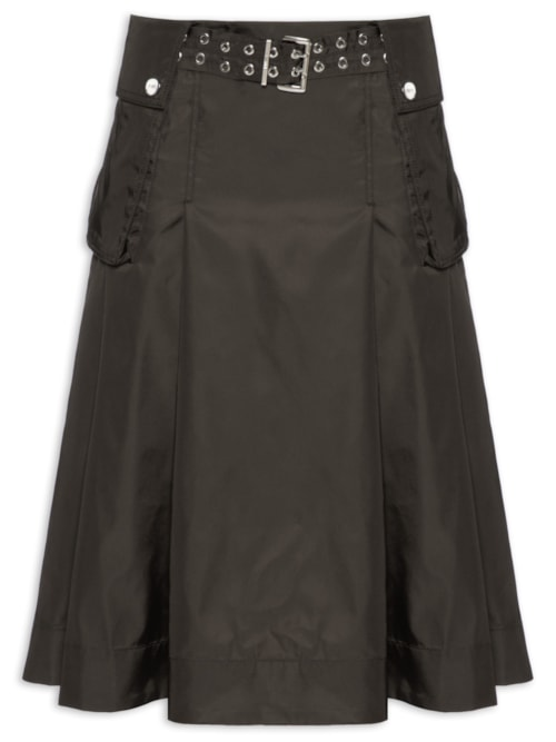 Saia Duchesse Nylon Midi Pleated Pocket - Marrom Saia Duchesse Nylon Midi Pleated Pocket - Marrom