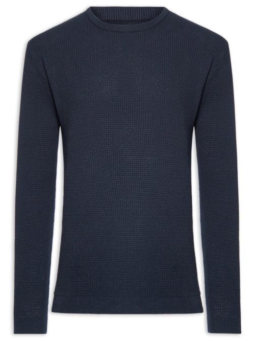 Suéter Tricot Masculino Gola Redonda Texturizada - Azul Suéter Tricot Masculino Gola Redonda Texturizada - Azul