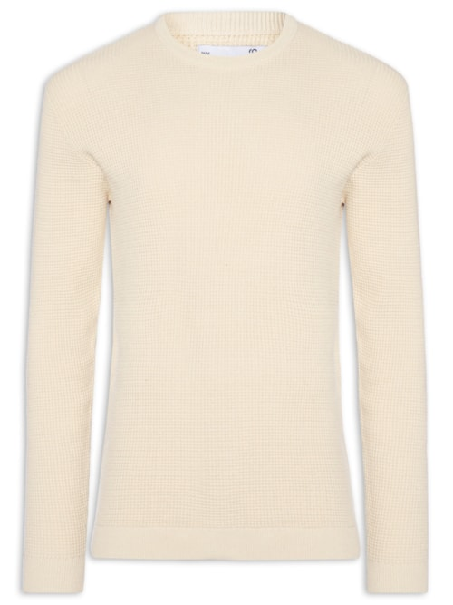Suéter Tricot Masculino Gola Redonda Texturizada - Bege Suéter Tricot Masculino Gola Redonda Texturizada - Bege