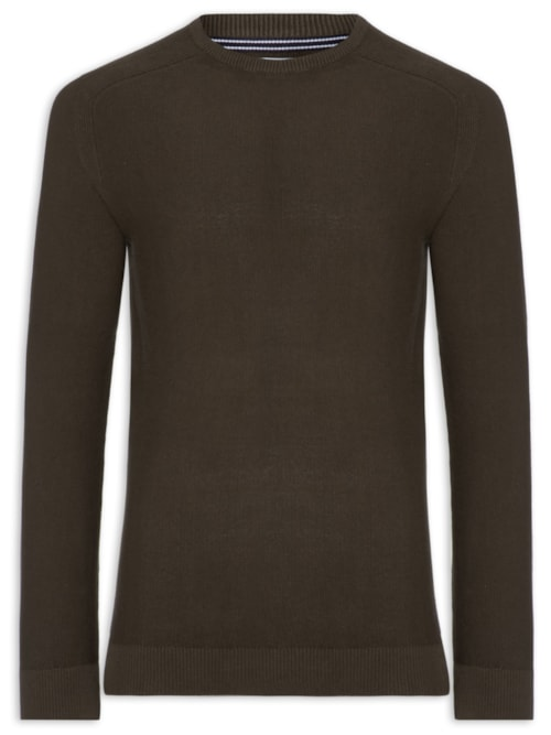 Suéter Tricot Masculino Gola Redonda Det Ombro - Marrom Suéter Tricot Masculino Gola Redonda Det Ombro - Marrom