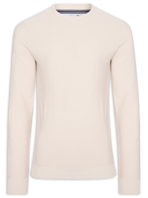 Suéter Tricot Masculino Gola Redonda Det Ombro - Off White Suéter Tricot Masculino Gola Redonda Det Ombro - Off White