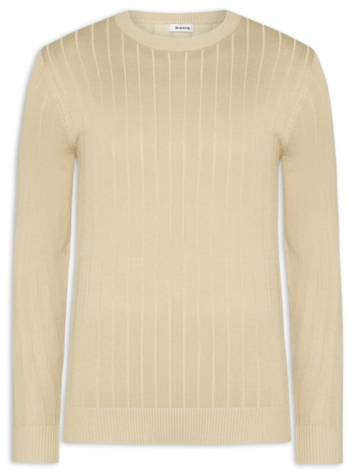 Suéter Tricot Masculino Com Textura - Bege Suéter Tricot Masculino Com Textura - Bege