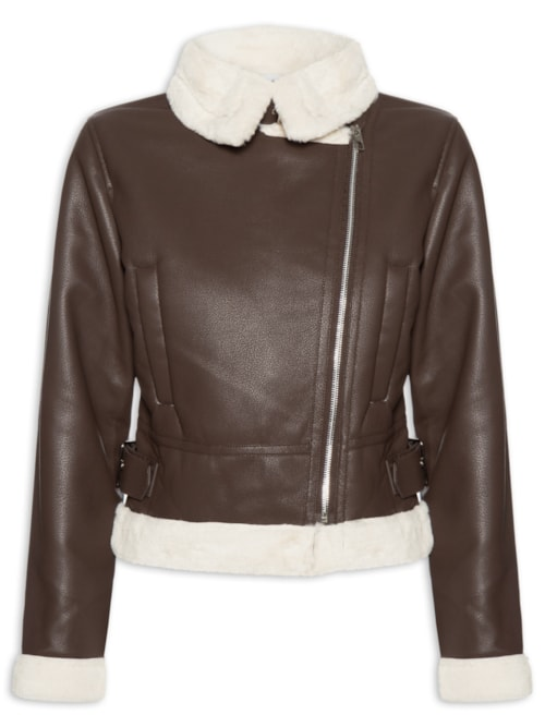Jaqueta Feminina Biker Peluciada - Marrom