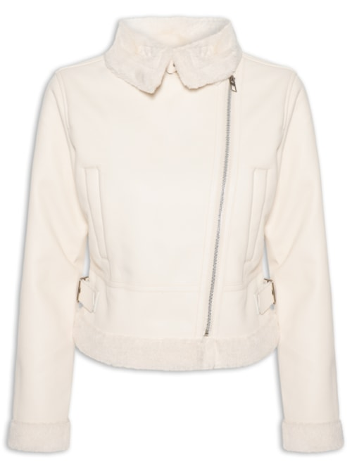 Jaqueta Feminina Biker Peluciada - Off White Jaqueta Feminina Biker Peluciada - Off White