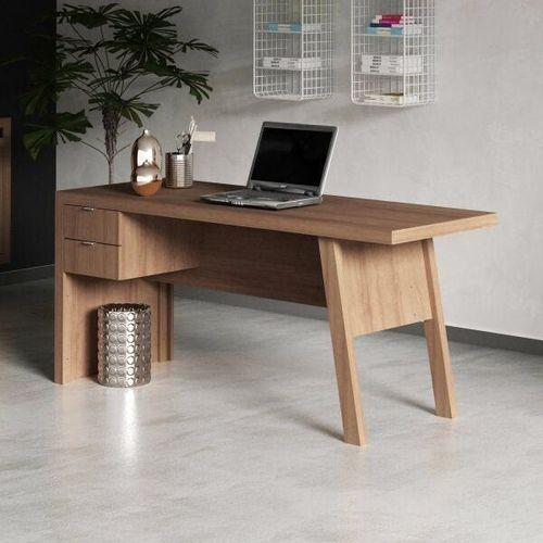 Escrivaninha Mesa Escritório Me4122 2 Gavetas 163cm Amendoa Amendoa
