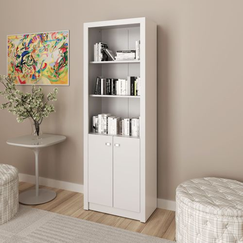 Armário Alto para Escritório 171,5x60cm com 2 Portas e 5 Prateleiras ME4110 Branco