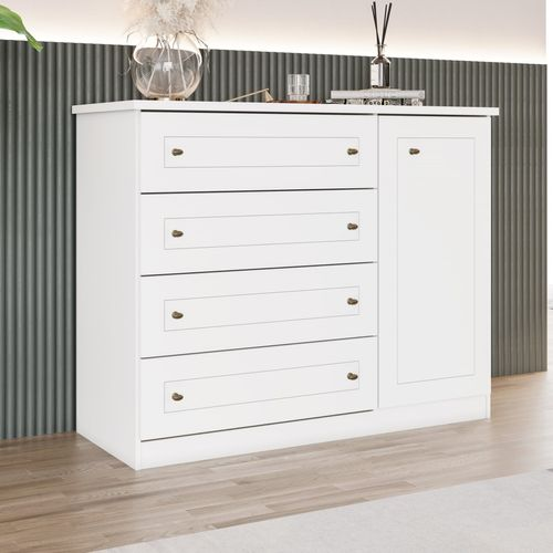 Cômoda 1 Porta 4 Gavetas Branco HP Americano Branco