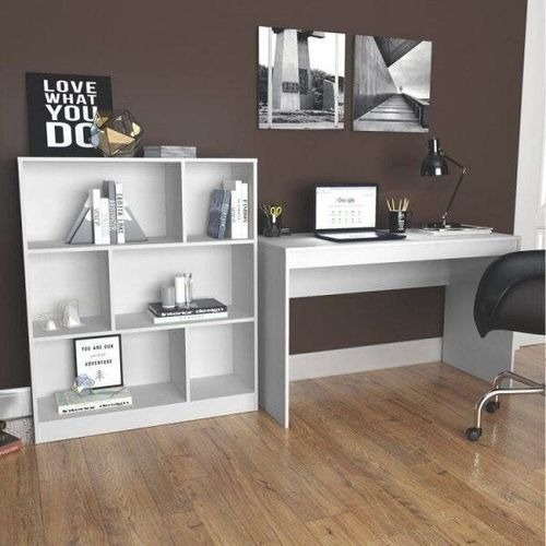 Conjunto 2 Peças com Escrivaninha e Estante 6 Nichos B28 Branco