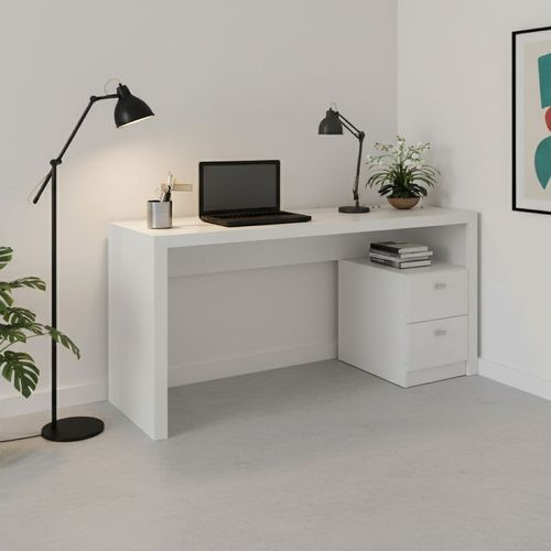 Escrivaninha Mesa Escritório com ME4130 2 Gavetas 135cm Branca Branca