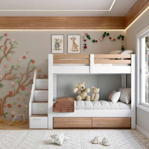 Beliche Infantil/juvenil 2 Gavetões e Escada com 4 Nichos Star Plus Casatema Branco/Montana