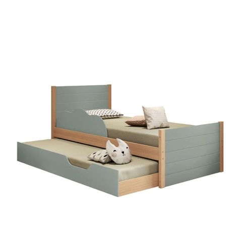 Bicama com Cama Auxiliar Infantil Woody Casatema Menta/Nature