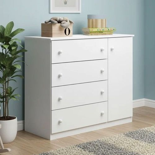 Cômoda de Bebê Infantil 4 Gavetas 1 Porta Helena Branco