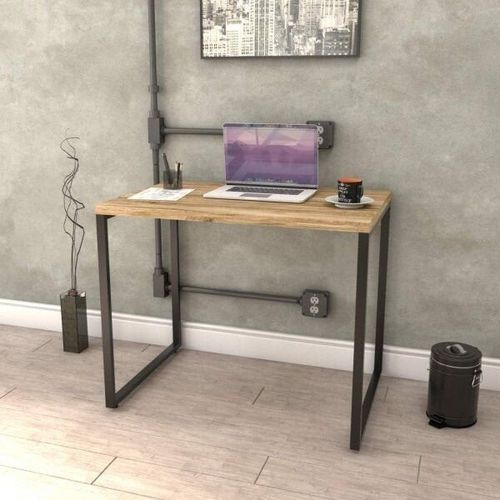 Escrivaninha Mesa Escritório Office Estilo Kuadra 90cm Industrial Carvalho Carvalho