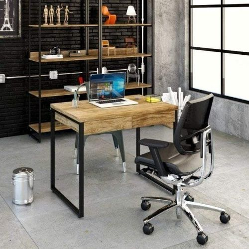 Escrivaninha Mesa Escritório Kuadra 2 Gavetas 90cm Industrial Carvalho Carvalho