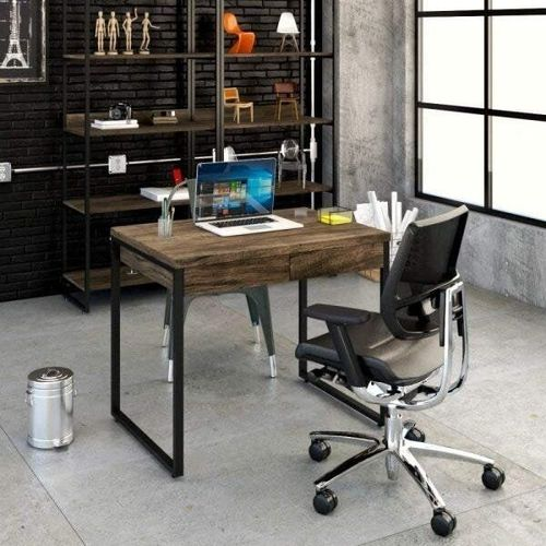 Escrivaninha Mesa Escritório Kuadra 2 Gavetas 90cm Industrial Carvalho Dark Carvalho Dark