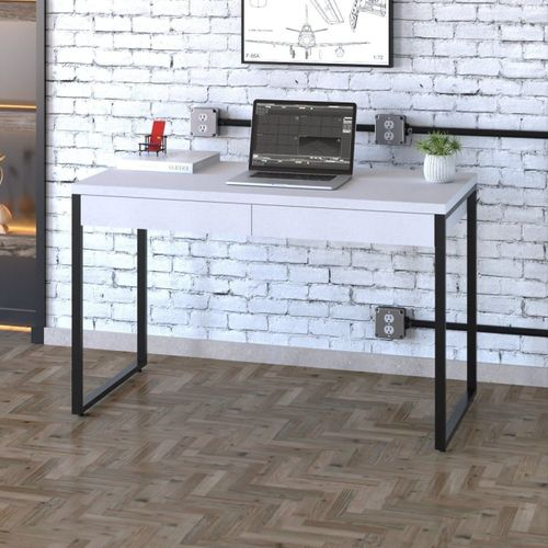 Escrivaninha Mesa Escritório Kuadra 2 Gavetas 120cm Industrial Branco Chess Branco Chess