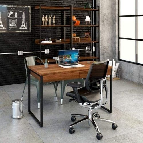 Escrivaninha Mesa Escritório Kuadra 2 Gavetas 120cm Industrial Nogal Nogal