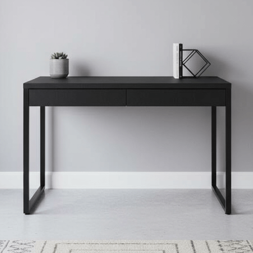 Escrivaninha Mesa Escritório Kuadra 2 Gavetas 120cm Industrial Preto Ônix Preto Onix