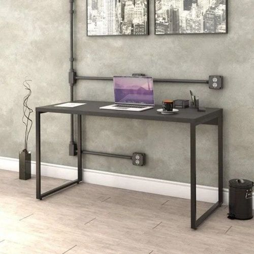 Escrivaninha Mesa Escritório Office Estilo Kuadra 135cm Industrial Preto Ônix Preto Onix