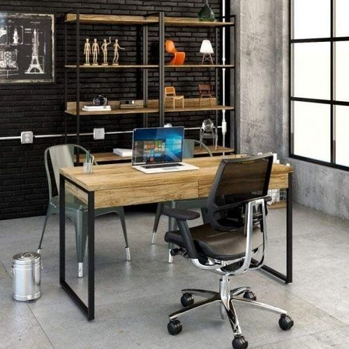Escrivaninha Mesa Escritório Kuadra 2 Gavetas 135cm Industrial Carvalho Carvalho