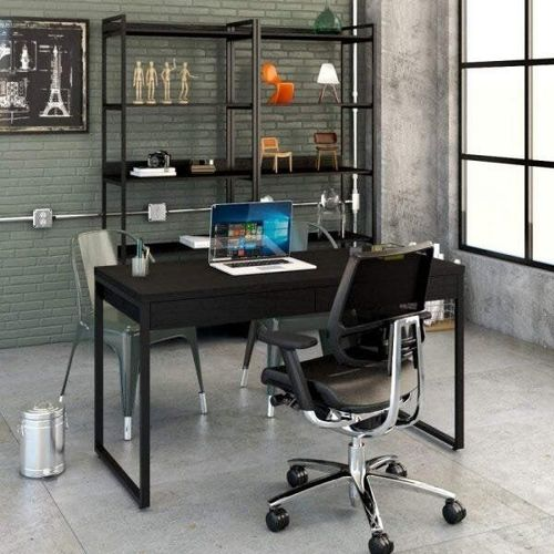 Escrivaninha Mesa Escritório Kuadra 2 Gavetas 135cm Industrial Preto Ônix Preto Onix