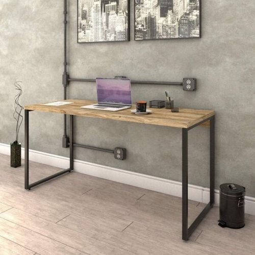 Escrivaninha Mesa Escritório Diretor Estilo Kuadra 150cm Industrial Carvalho Carvalho