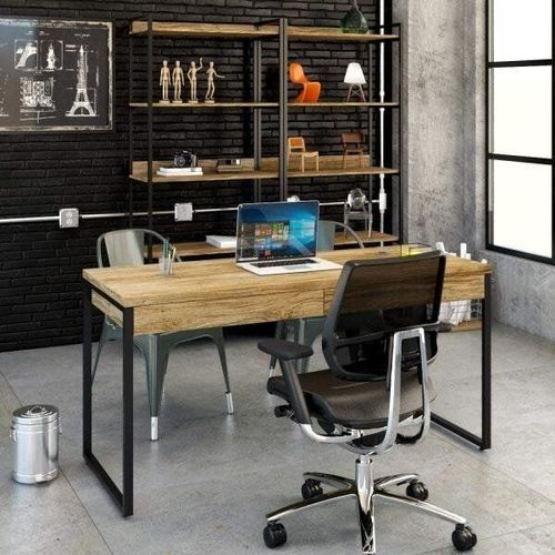 Escrivaninha Mesa Escritório Kuadra 2 Gavetas 150cm Industrial Carvalho Carvalho