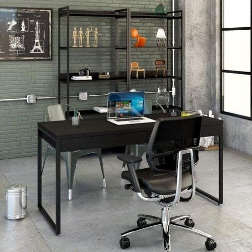 Escrivaninha Mesa Escritório Kuadra 2 Gavetas 150cm Industrial Preto Ônix Preto Onix